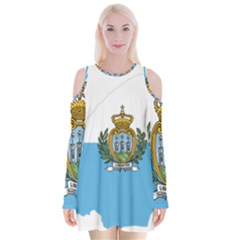 San Marino Country Europe Flag Velvet Long Sleeve Shoulder Cutout Dress by Sapixe