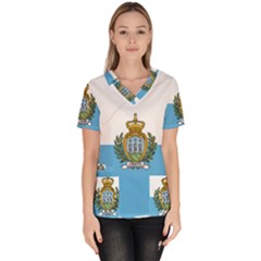 San Marino Country Europe Flag Women s V-neck Scrub Top by Sapixe