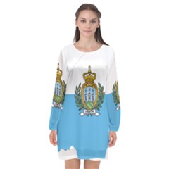 San Marino Country Europe Flag Long Sleeve Chiffon Shift Dress  by Sapixe