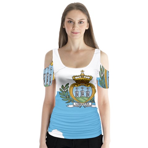 San Marino Country Europe Flag Butterfly Sleeve Cutout Tee  by Sapixe