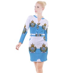 San Marino Country Europe Flag Button Long Sleeve Dress by Sapixe