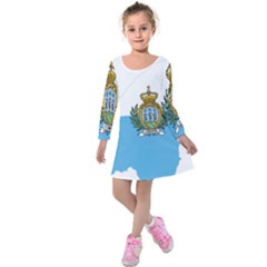 San Marino Country Europe Flag Kids  Long Sleeve Velvet Dress by Sapixe