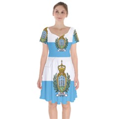 San Marino Country Europe Flag Short Sleeve Bardot Dress by Sapixe