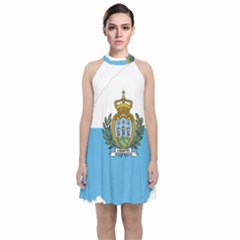 San Marino Country Europe Flag Velvet Halter Neckline Dress  by Sapixe