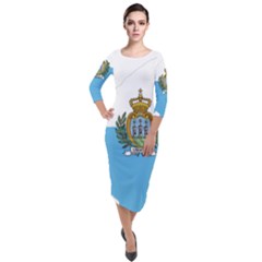 San Marino Country Europe Flag Quarter Sleeve Midi Velour Bodycon Dress by Sapixe