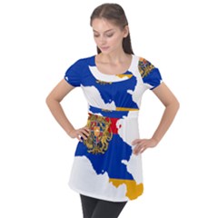 Borders Country Flag Geography Map Puff Sleeve Tunic Top by Sapixe