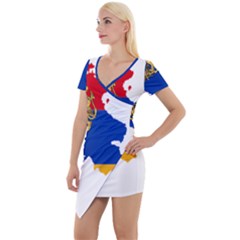 Borders Country Flag Geography Map Short Sleeve Asymmetric Mini Dress by Sapixe