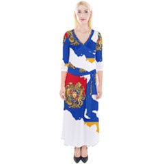 Borders Country Flag Geography Map Quarter Sleeve Wrap Maxi Dress