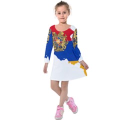 Borders Country Flag Geography Map Kids  Long Sleeve Velvet Dress by Sapixe