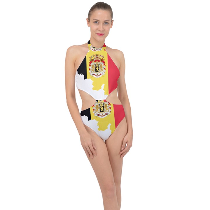 Belgium Country Europe Flag Halter Side Cut Swimsuit