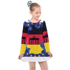 Republic Germany Deutschland Map Kids  Long Sleeve Dress by Sapixe