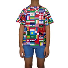 Flags Countries International Kids  Short Sleeve Swimwear by Sapixe