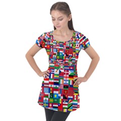 Flags Countries International Puff Sleeve Tunic Top by Sapixe