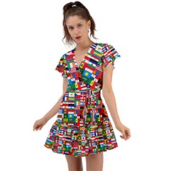 Flags Countries International Flutter Sleeve Wrap Dress by Sapixe