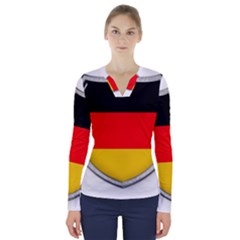 Flag German Germany Country Symbol V-neck Long Sleeve Top by Sapixe