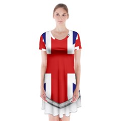 Flag Union Jack Uk British Symbol Short Sleeve V-neck Flare Dress by Sapixe