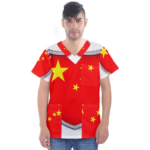 Flag China Country Nation Asia Men s V-neck Scrub Top by Sapixe