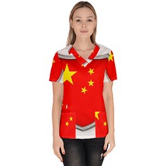 Flag China Country Nation Asia Women s V-neck Scrub Top by Sapixe