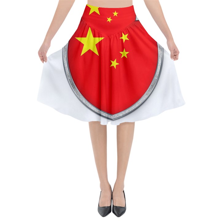 Flag China Country Nation Asia Flared Midi Skirt