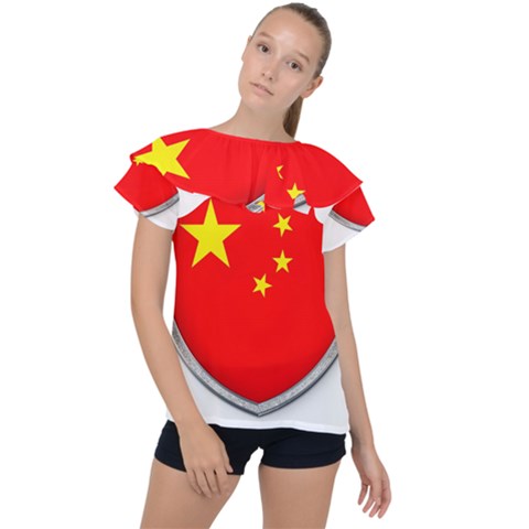 Flag China Country Nation Asia Ruffle Collar Chiffon Blouse by Sapixe