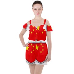 Flag China Country Nation Asia Ruffle Cut Out Chiffon Playsuit by Sapixe