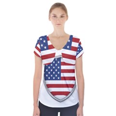 Flag Usa America American National Short Sleeve Front Detail Top by Sapixe