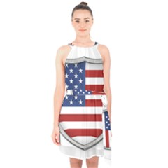 Flag Usa America American National Halter Collar Waist Tie Chiffon Dress by Sapixe