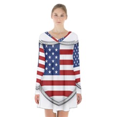 Flag Usa America American National Long Sleeve Velvet V-neck Dress by Sapixe