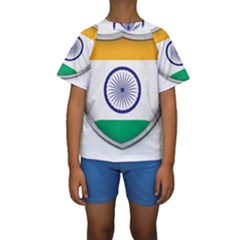 Flag India Nation Country Banner Kids  Short Sleeve Swimwear by Sapixe