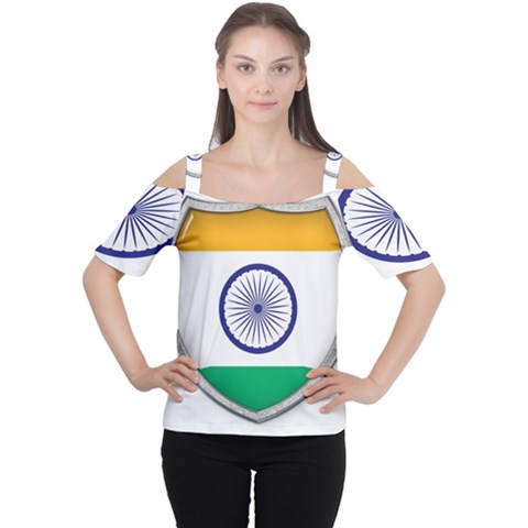 Flag India Nation Country Banner Cutout Shoulder Tee by Sapixe