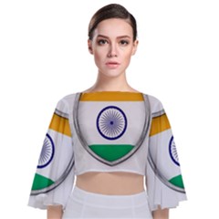 Flag India Nation Country Banner Tie Back Butterfly Sleeve Chiffon Top by Sapixe