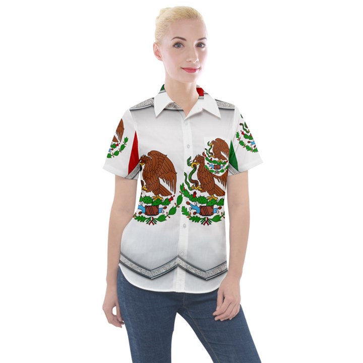 Flag Mexico Country National Women s Short Sleeve Pocket Shirt