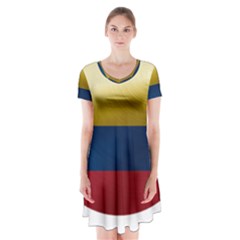 Colombia Flag Country National Short Sleeve V-neck Flare Dress by Sapixe