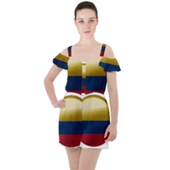 Colombia Flag Country National Ruffle Cut Out Chiffon Playsuit by Sapixe