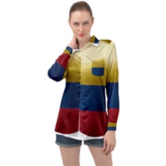 Colombia Flag Country National Long Sleeve Satin Shirt