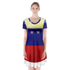 Venezuela Flag Country Nation Short Sleeve V-neck Flare Dress by Sapixe