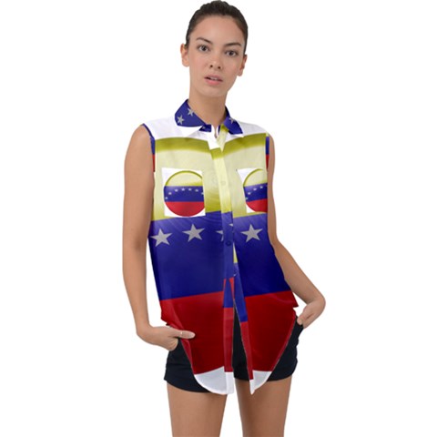 Venezuela Flag Country Nation Sleeveless Chiffon Button Shirt by Sapixe