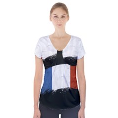 Flag France Flags French Country Short Sleeve Front Detail Top by Sapixe