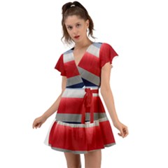 Costa Rica Flag Country Symbol Flutter Sleeve Wrap Dress by Sapixe