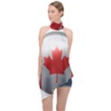 Canada Flag Country Symbol Nation Halter Asymmetric Satin Top View1