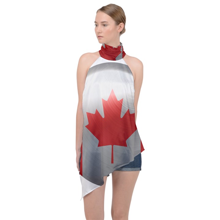 Canada Flag Country Symbol Nation Halter Asymmetric Satin Top