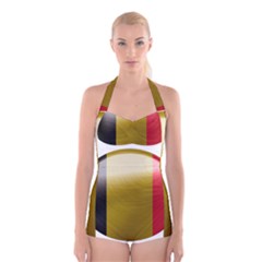 Belgium Flag Country Europe Boyleg Halter Swimsuit  by Sapixe