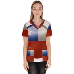 Chile Flag Country Chilean Women s V-neck Scrub Top by Sapixe