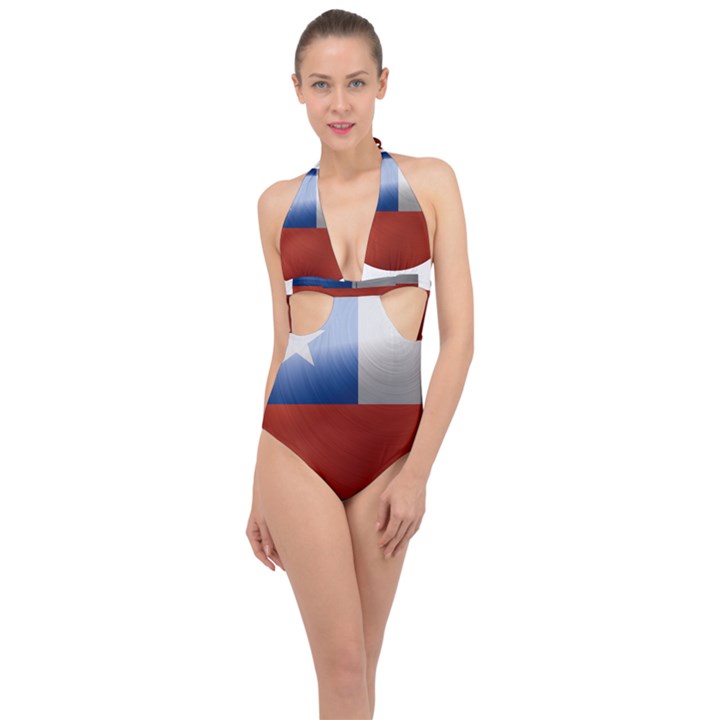 Chile Flag Country Chilean Halter Front Plunge Swimsuit