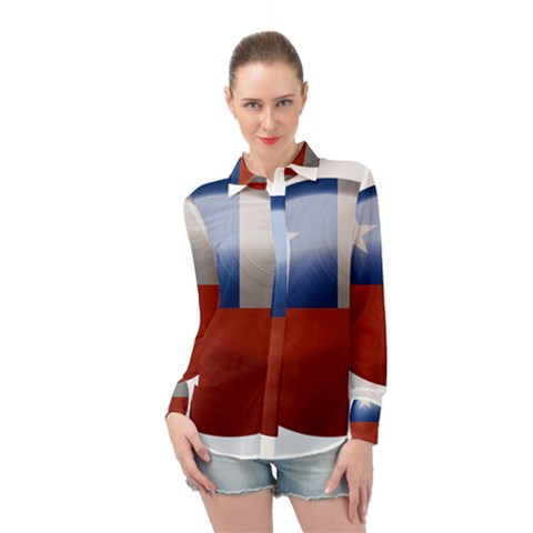 Chile Flag Country Chilean Long Sleeve Chiffon Shirt by Sapixe