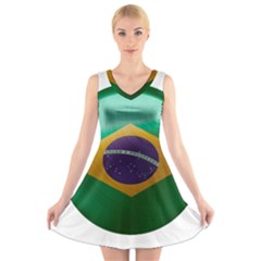 Brazil Flag Country Symbol V-neck Sleeveless Dress by Sapixe