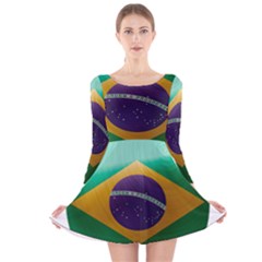 Brazil Flag Country Symbol Long Sleeve Velvet Skater Dress by Sapixe