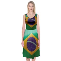 Brazil Flag Country Symbol Midi Sleeveless Dress by Sapixe