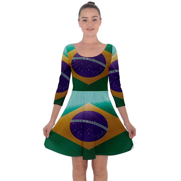 Brazil Flag Country Symbol Quarter Sleeve Skater Dress