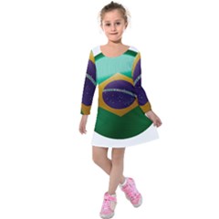 Brazil Flag Country Symbol Kids  Long Sleeve Velvet Dress by Sapixe